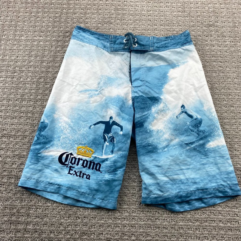 Corona Extra Beer Swim Trunks Men Small S Blue White Bathing Suit Board Shorts